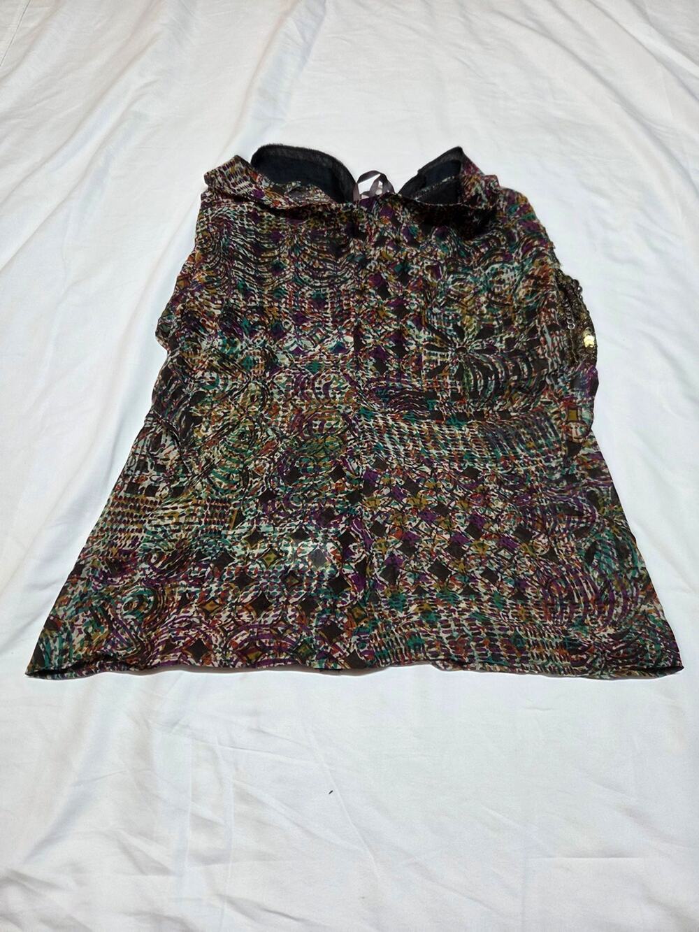 Nanette Lepore Teal Purple Orange Multicolor Printed Blouse